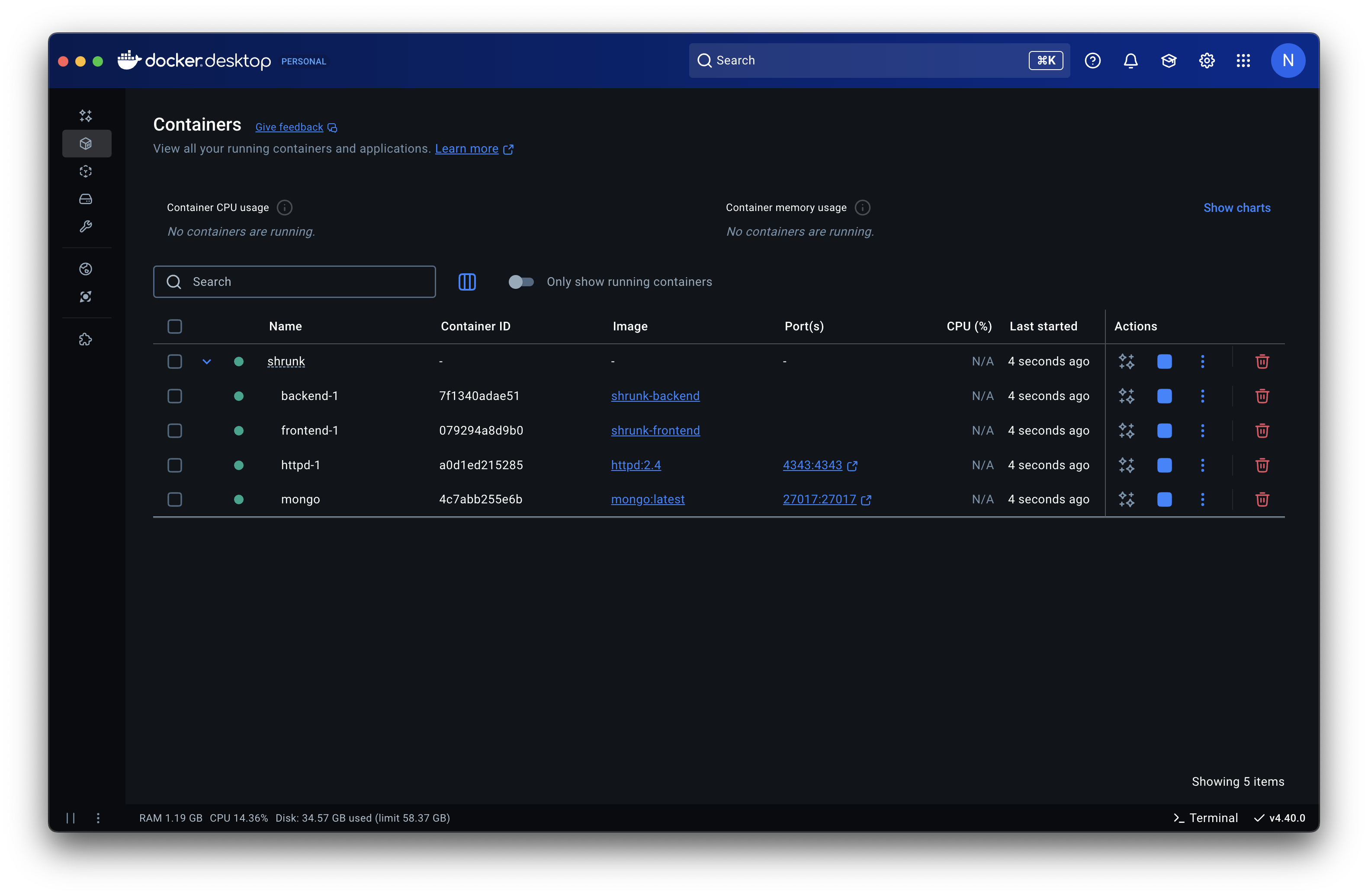 Shrunk using Docker